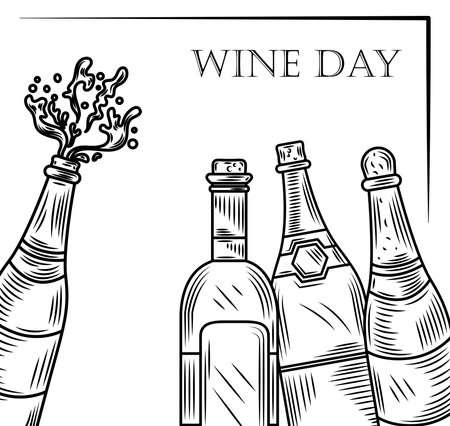 wine day, set of wine bottles in hand drawn style vector illustrationのイラスト素材