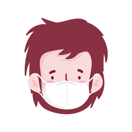 man cartoon with mask and red hair design of Covid 19 virus theme Vector illustrationのイラスト素材