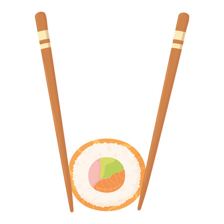 sushi time, chopsticks with sushi roll top view food vector illustrationのイラスト素材