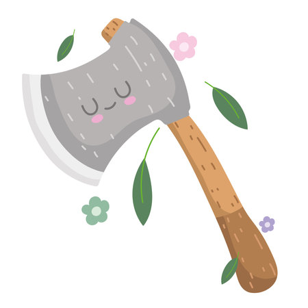 camping axe tool with leaf flowers in cartoon style vector illustrationのイラスト素材