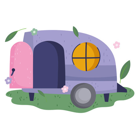camping camper travel vacation in cartoon style vector illustrationのイラスト素材