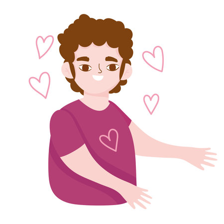 young man hearts love romantic portrait cartoon vector illustrationのイラスト素材