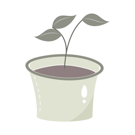 potted plant leaves decoration garden cartoon hygge style vector illustrationのイラスト素材