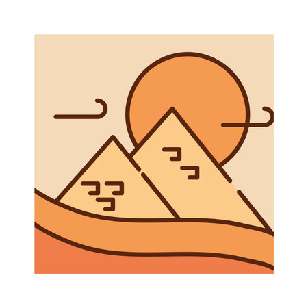 landscape desert pyramids sand sun nature cartoon, vector illustration filled line flat colorsのイラスト素材