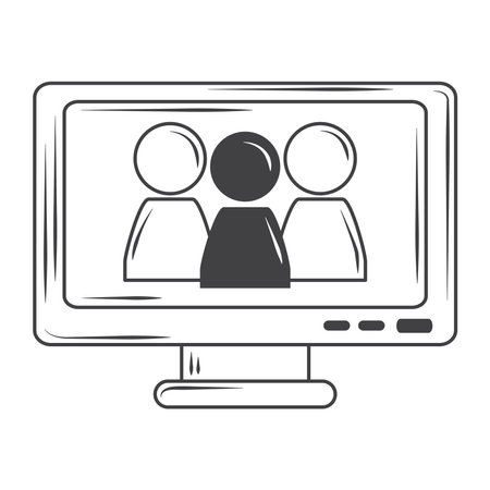 online meeting computer sketch style design vector illustrationのイラスト素材