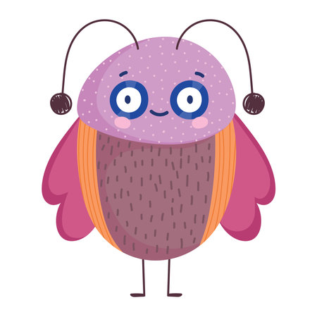 funny bug with pink wings icon cartoon in isolated style vector illustrationのイラスト素材