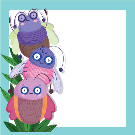 funny bugs animals cartoon vector illustration banner template designのイラスト素材