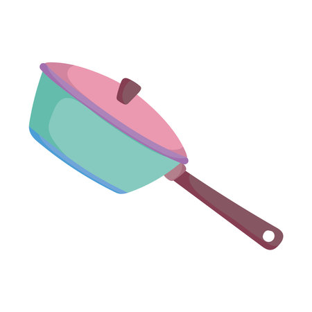 cooking pan frying pot utensil cartoon flat icon vector illustrationのイラスト素材