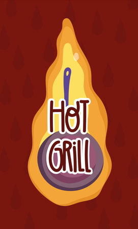 hot grill cooking in cartoon style lettering vector illustrationのイラスト素材