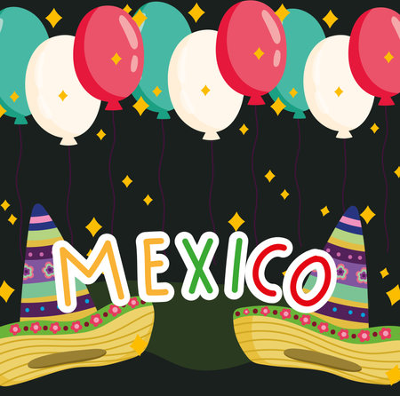 mexico culture traditional hat balloons festive party design vector illustrationのイラスト素材