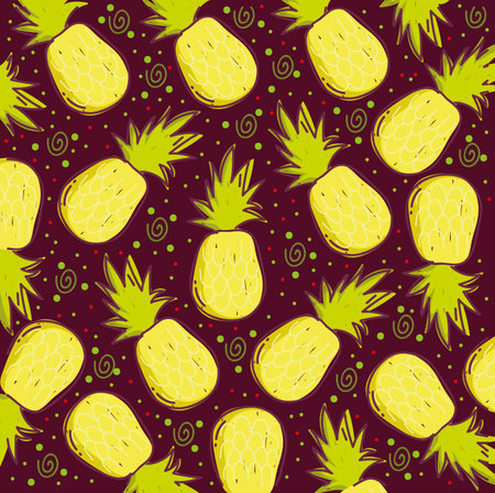 food pattern, tropical exotic fruit pineapples decoration vector illustrationのイラスト素材