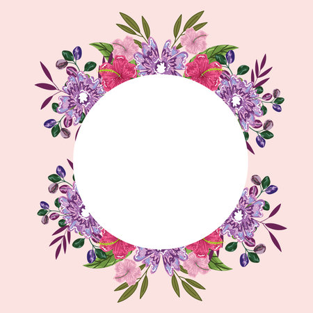 flowers floral bloom nature leaves decoration badge template vector illustration painting designのイラスト素材