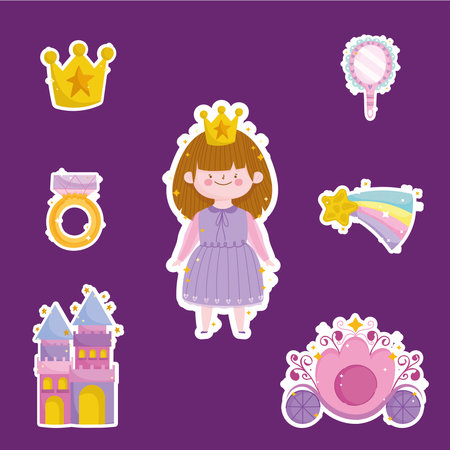 princess tale cartoon girl stickers icons vector illustrationのイラスト素材