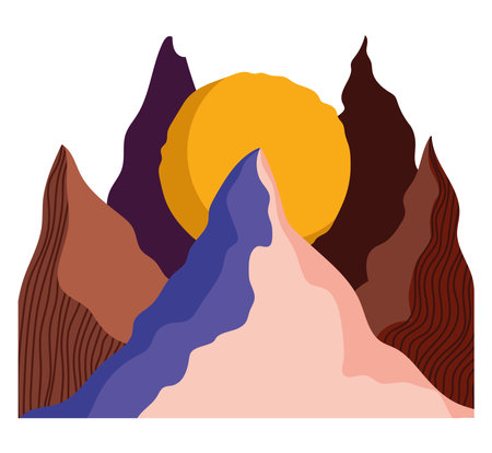 abstract landscape sun with peaks alps minimal scene vector illustrationのイラスト素材