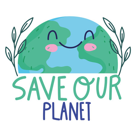 save the planet ecological foliage nature cartoon vector illustrationのイラスト素材
