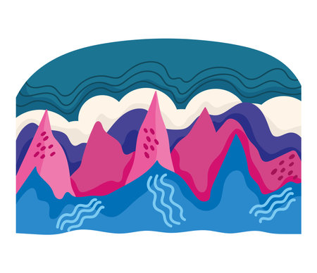 abstract landscape mountains sky and sea creative style vector illustrationのイラスト素材