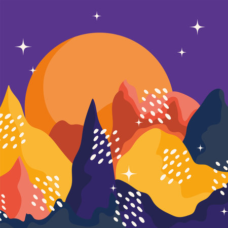 abstract landscape mountains sun sky panoramic view vector illustrationのイラスト素材