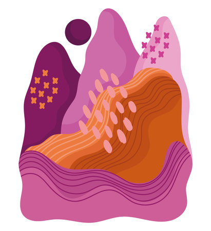 abstract landscape hills wave color and moon texture vector illustrationのイラスト素材