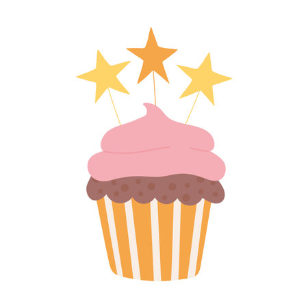 happy birthday cupcake celebration party cartoon vector illustrationのイラスト素材