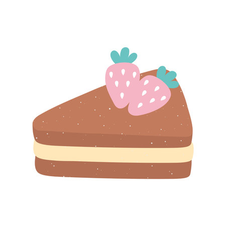 slice cake with fruits icon in cartoon style vector illustration