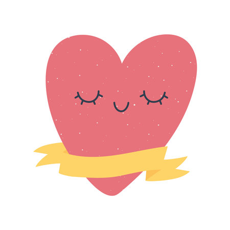 cute heart with ribbon love and romance in cartoon style vector illustrationのイラスト素材