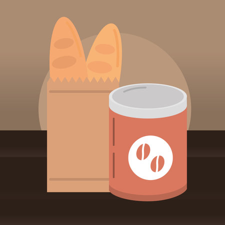 baguette breads bag and coffee jar design of food eat restaurant and menu theme Vector illustrationのイラスト素材