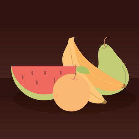 watermelon orange bananas and pear fruit design of healthy organic food theme Vector illustrationのイラスト素材