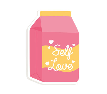 juice box with messsage decoration cartoon style sticker vector illustration white backgroundのイラスト素材