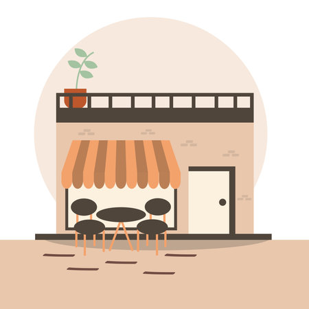 Store with table and chairs at street design of shop retail market and buy theme Vector illustrationのイラスト素材