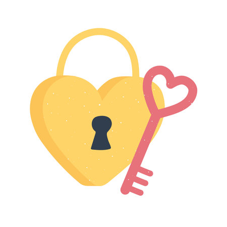 padlock and key shaped heart love and romance in cartoon style vector illustrationのイラスト素材