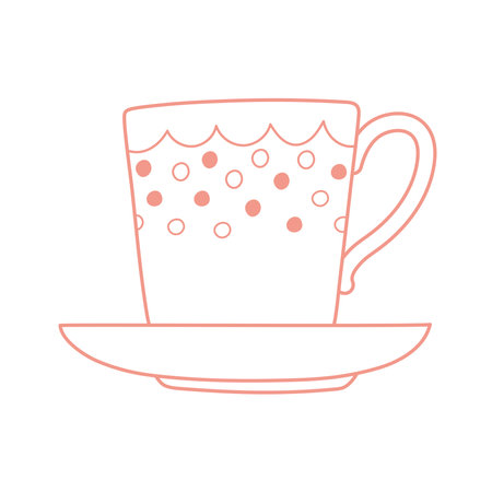 tea and coffee cup decorative design icon line style vector illustrationのイラスト素材