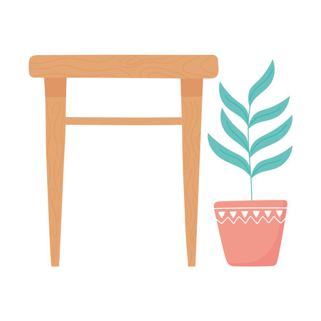 wood table and potted plant decoration interior design vector illustrationのイラスト素材