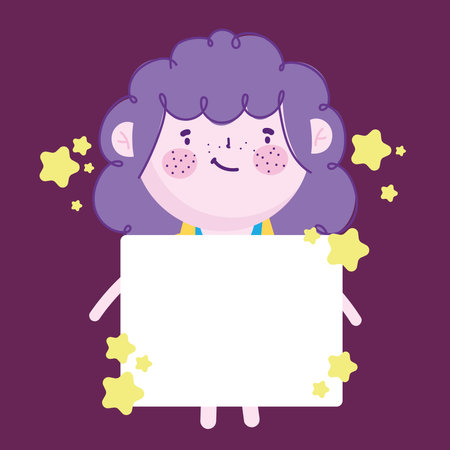 cute little girl with empty banner cartoon, Children vector illustrationのイラスト素材