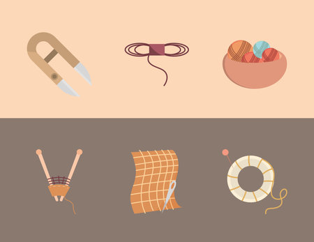 Embroidery and weaving symbol set design, Sewing and tailor shop theme Vector illustrationのイラスト素材