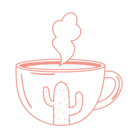tea and coffee cup hot beverage and cactus painted icon white background vector illustrationのイラスト素材