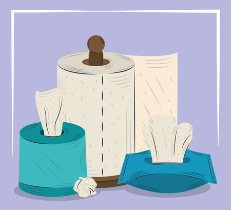 toilet paper, tissue paper and kitchen paper towel hygiene design vector illustrationのイラスト素材