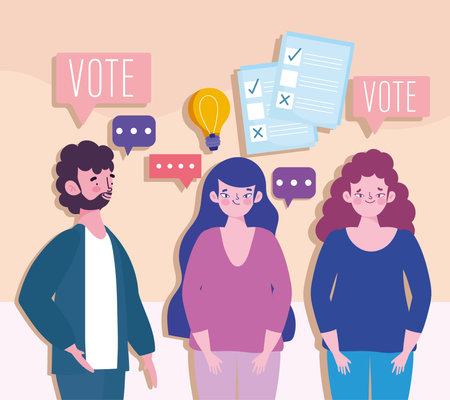 people talking electiones vote ballots check mark vector illustrationのイラスト素材