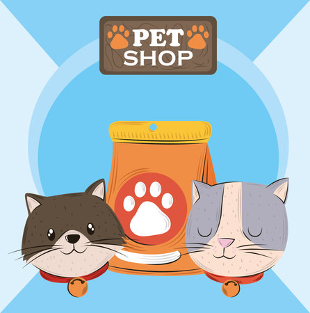 pet shop cats animals and food package design vector illustrationのイラスト素材