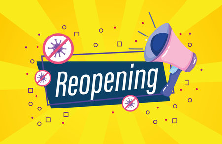 Reopening invitation card with megaphone vector illustration