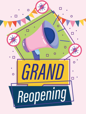 Grand Reopening megaphone marketing announce celebration vector illustrationのイラスト素材