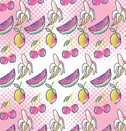 pop art fruits halftone style background vector illustrationのイラスト素材