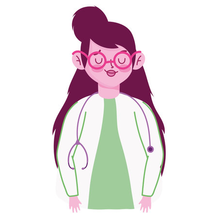 female doctor cartoon with stethoscope white background vector illustrationのイラスト素材