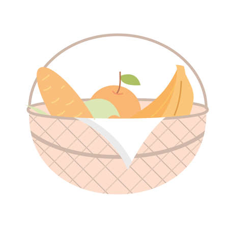picnic basket napkin with bread orange and banana fresh fruits vector illustrationのイラスト素材