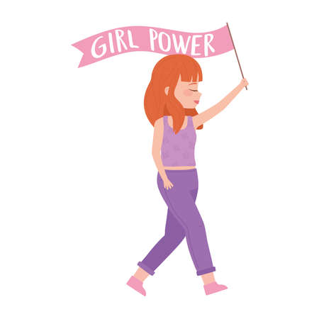 womens day, girl holding flag with girl power text vector illustrationのイラスト素材