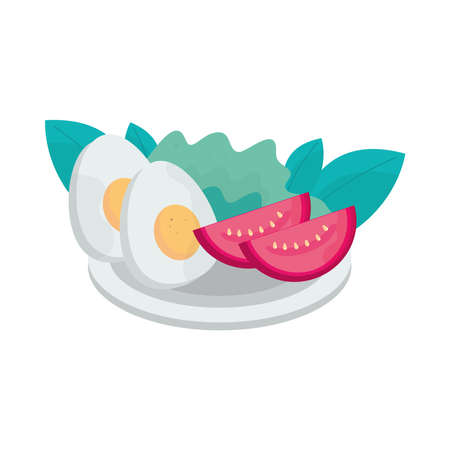 boiled eggs lettuce and tomatoes healthy meal vector illustrationのイラスト素材