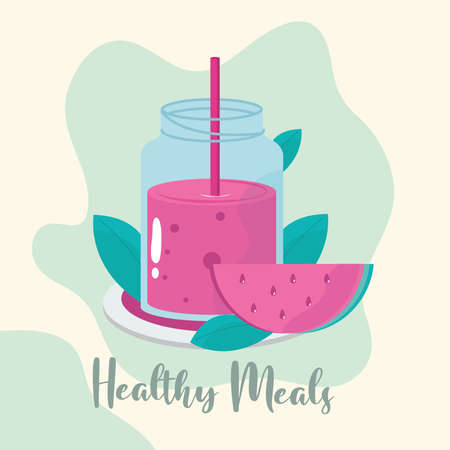 healthy meal juice and slice watermelon vector illustrationのイラスト素材