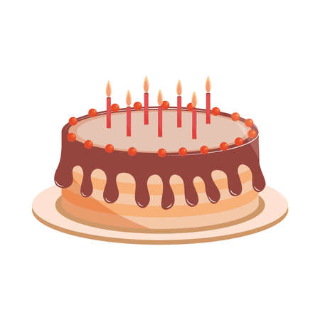 birthday cake with melted chocolate and candles vector illustration