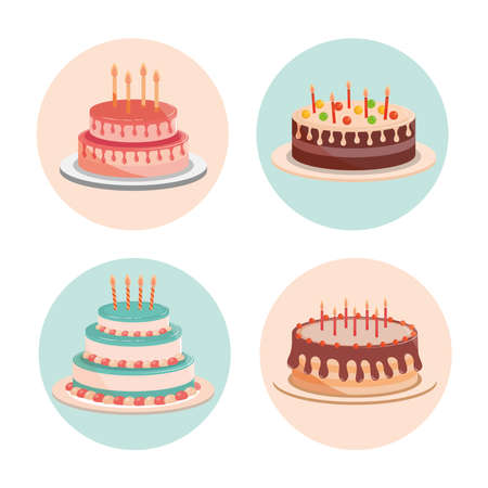 birthday cakes with candles and delicious cream vector illustrationのイラスト素材