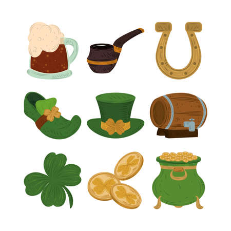 happy st patricks day set icon flat vector vector illustrationのイラスト素材