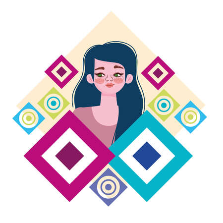 beautiful woman cartoon with green eyes character vector illustrationのイラスト素材